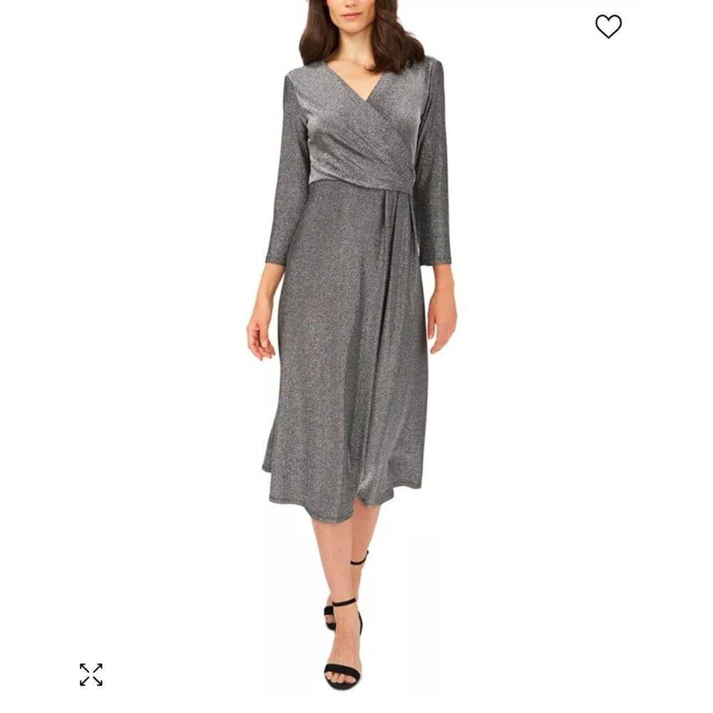 Silver Black Wrap Midi Dress